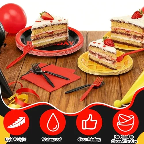 and Birthday Party Supplies Spooky Theme Plates Napkins and Forks Waffle Birthday Party Table Decorations Disposable Cake Tableware Set for 24 Guests view 4
