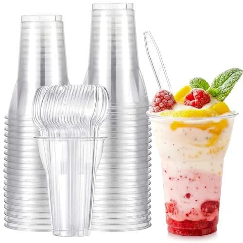 Root Beer Float Cups Plastic Parfait Cups with Dessert Spoons Disposable Milkshake Glasses Crystal Sundae Mugs for Yogurt Ice Cream Soda Party Drinks ( Spoon) view 6