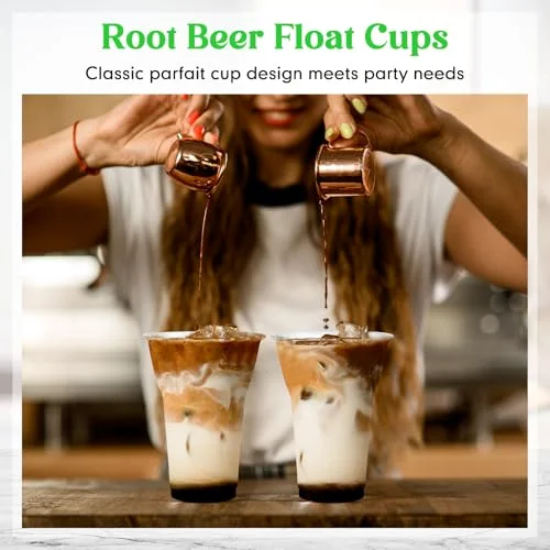 Root Beer Float Cups Plastic Parfait Cups with Dessert Spoons Disposable Milkshake Glasses Crystal Sundae Mugs for Yogurt Ice Cream Soda Party Drinks ( Spoon) view 9