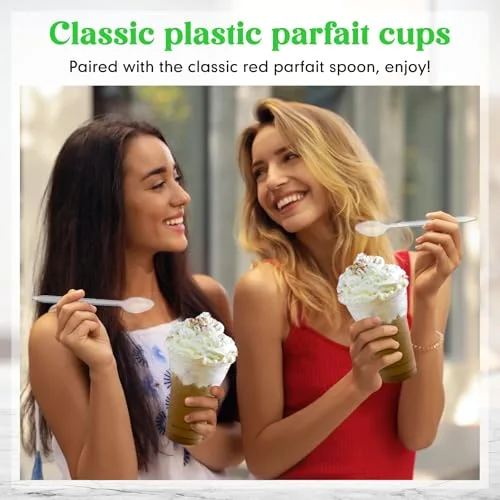 Root Beer Float Cups Plastic Parfait Cups with Dessert Spoons Disposable Milkshake Glasses Crystal Sundae Mugs for Yogurt Ice Cream Soda Party Drinks ( Spoon) view 10