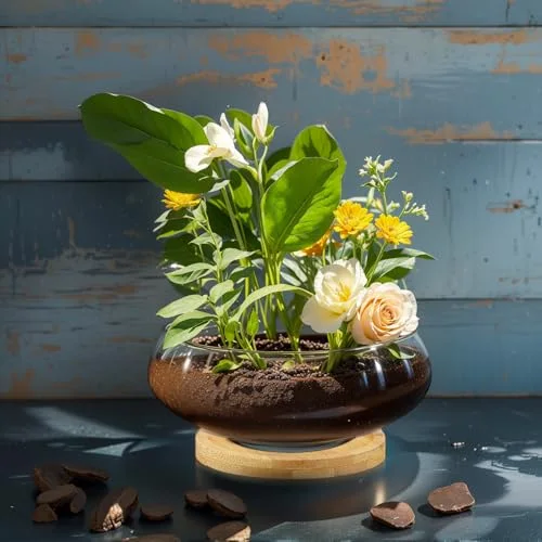 Glass Planter Bowls for Flowers with Tray 6'' Round Glass Vase Bowl Hydroponic Lotus Planter Pot Propagation Vases Fish Bowl for Plants Indoor Windowsill Kitchen Desktop Wedding Decor view 5