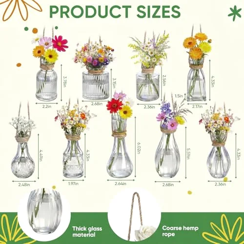 Set of 9 Glass Window Propagation Vases with Jute Rope Small Wall Propagation Vases Mini Vintage Embossed Flower Vase for Plant Lover Wedding Party Gift Hydroponic Garden Home Decoration view 2