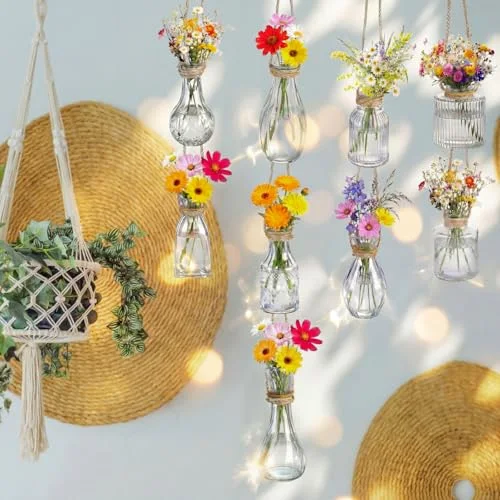 Set of 9 Glass Window Propagation Vases with Jute Rope Small Wall Propagation Vases Mini Vintage Embossed Flower Vase for Plant Lover Wedding Party Gift Hydroponic Garden Home Decoration view 3
