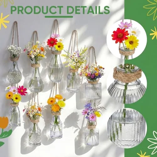Set of 9 Glass Window Propagation Vases with Jute Rope Small Wall Propagation Vases Mini Vintage Embossed Flower Vase for Plant Lover Wedding Party Gift Hydroponic Garden Home Decoration view 4