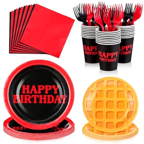 Spooky Birthday Party Supplies Plates Napkins Cups and Forks Birthday Party Table Decorations Disposable Cake Tableware Set for 24 Guests
