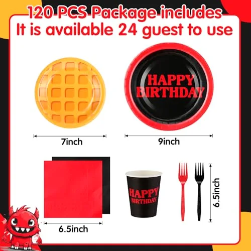 Spooky Birthday Party Supplies Plates Napkins Cups and Forks Birthday Party Table Decorations Disposable Cake Tableware Set for 24 Guests view 2