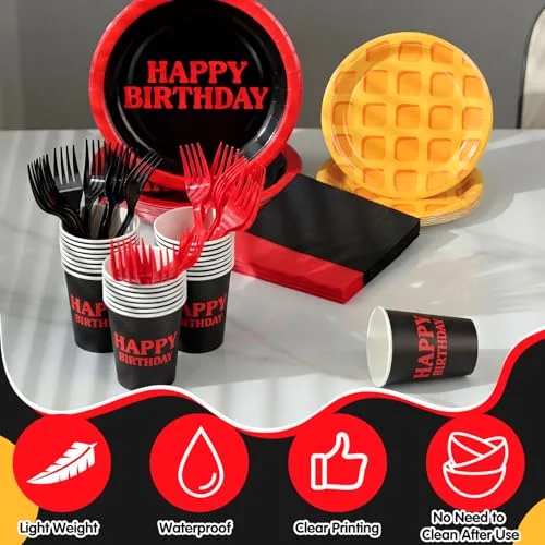 Spooky Birthday Party Supplies Plates Napkins Cups and Forks Birthday Party Table Decorations Disposable Cake Tableware Set for 24 Guests view 3