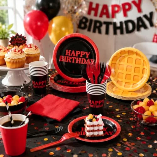 Spooky Birthday Party Supplies Plates Napkins Cups and Forks Birthday Party Table Decorations Disposable Cake Tableware Set for 24 Guests view 4