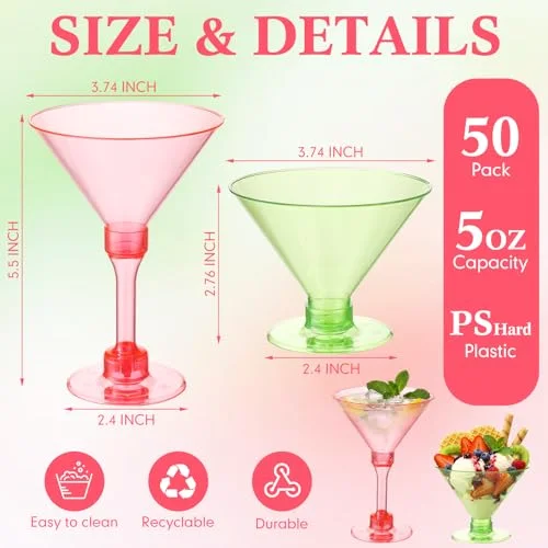 Plastic Martini Glasses Hot Disposable Cocktail Glasses Unbreakable Mini Dessert Parfait Cups for A Tini Bit Older Party, Birthday, Weddings, Bar Events view 2
