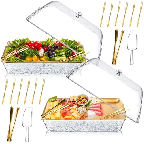 16" x 9" Chilled Serving Tray for Parties with Compartments and Lid Charcuterie Serving Board Ice Rectangle Chilled Party Platter for Seafood Vegetable Fruit Shrimp Cocktail () view 6