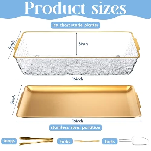 16" x 9" Chilled Serving Tray for Parties with Compartments and Lid Charcuterie Serving Board Ice Rectangle Chilled Party Platter for Seafood Vegetable Fruit Shrimp Cocktail () view 7