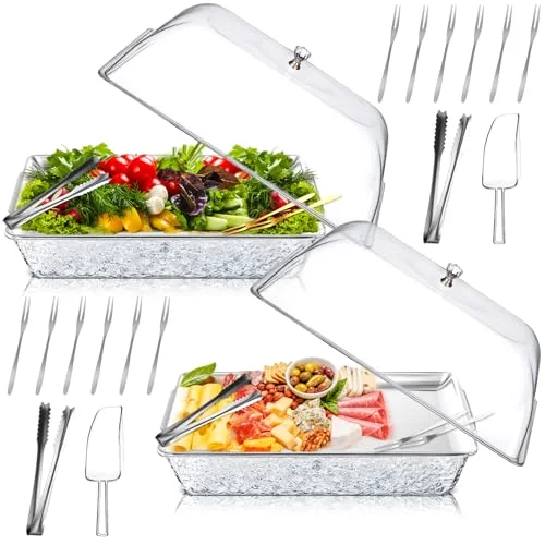 16" x 9" Chilled Serving Tray for Parties with Compartments and Lid Charcuterie Serving Board Ice Rectangle Chilled Party Platter for Seafood Vegetable Fruit Shrimp Cocktail ()