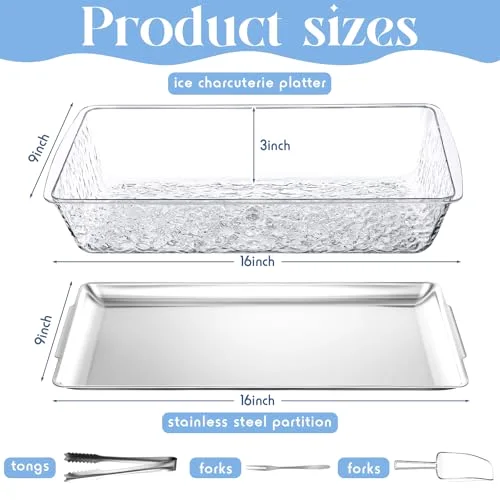 16" x 9" Chilled Serving Tray for Parties with Compartments and Lid Charcuterie Serving Board Ice Rectangle Chilled Party Platter for Seafood Vegetable Fruit Shrimp Cocktail () view 2