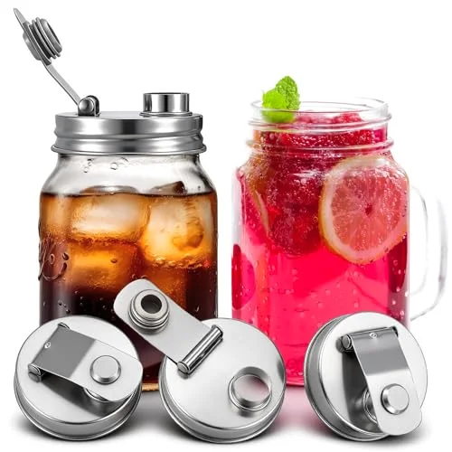 Stainless Steel Mason Jar Pour Spout Lid for Wide Mouth Mason Jars Rust Proof Leak Proof Seal Cover fit Home Tea, Milk, Juice Drinks Airtight Turns your Container into Pitcher