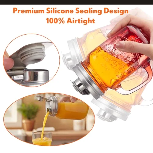 Stainless Steel Mason Jar Pour Spout Lid for Wide Mouth Mason Jars Rust Proof Leak Proof Seal Cover fit Home Tea, Milk, Juice Drinks Airtight Turns your Container into Pitcher view 3