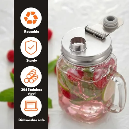 Stainless Steel Mason Jar Pour Spout Lid for Wide Mouth Mason Jars Rust Proof Leak Proof Seal Cover fit Home Tea, Milk, Juice Drinks Airtight Turns your Container into Pitcher view 4