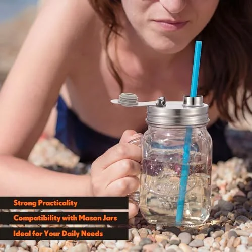 Stainless Steel Mason Jar Pour Spout Lid for Wide Mouth Mason Jars Rust Proof Leak Proof Seal Cover fit Home Tea, Milk, Juice Drinks Airtight Turns your Container into Pitcher view 5