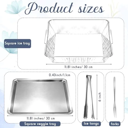 Chilled Serving Tray for Christmas Parties Ice Chilled Party Platter Charcuterie Serving Board Cold Dish Dip with Forks Tongs for Fruit Seafood Vegetable Appetizer (11.81") view 7