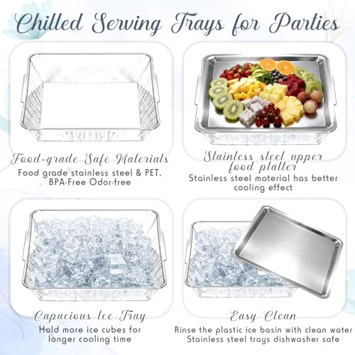 Chilled Serving Tray for Christmas Parties Ice Chilled Party Platter Charcuterie Serving Board Cold Dish Dip with Forks Tongs for Fruit Seafood Vegetable Appetizer (11.81") view 9