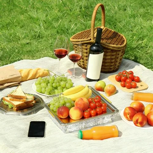 Chilled Serving Tray for Christmas Parties Ice Chilled Party Platter Charcuterie Serving Board Cold Dish Dip with Forks Tongs for Fruit Seafood Vegetable Appetizer (11.81") view 10