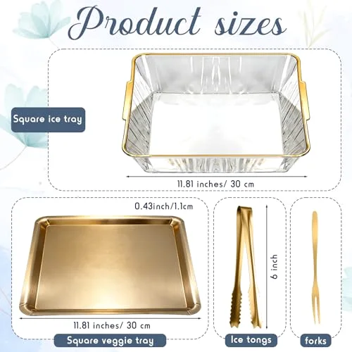 Chilled Serving Tray for Christmas Parties Ice Chilled Party Platter Charcuterie Serving Board Cold Dish Dip with Forks Tongs for Fruit Seafood Vegetable Appetizer (11.81") view 2