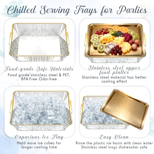 Chilled Serving Tray for Christmas Parties Ice Chilled Party Platter Charcuterie Serving Board Cold Dish Dip with Forks Tongs for Fruit Seafood Vegetable Appetizer (11.81") view 4