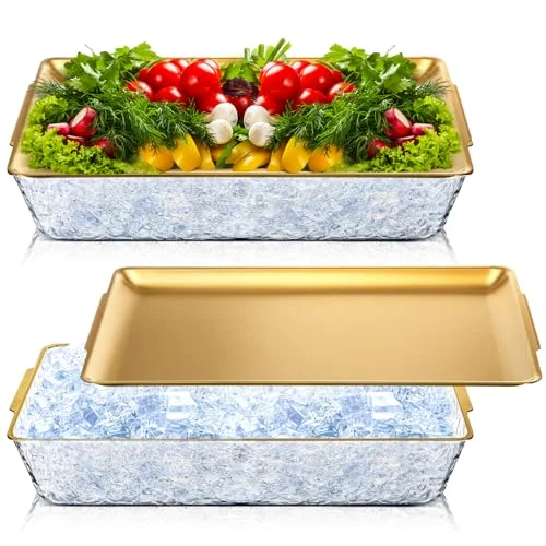 16" x 9'' Chilled Serving Tray for Parties with Compartments Rectangle Serving Dish Ice Charcuterie Party Platter for Shrimp Fruit Seafood Vegetable Appetizer ()
