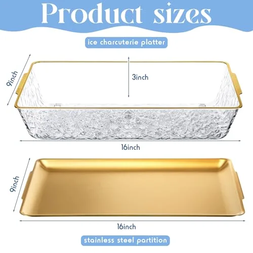 16" x 9'' Chilled Serving Tray for Parties with Compartments Rectangle Serving Dish Ice Charcuterie Party Platter for Shrimp Fruit Seafood Vegetable Appetizer () view 2