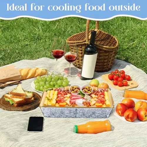 16" x 9'' Chilled Serving Tray for Parties with Compartments Rectangle Serving Dish Ice Charcuterie Party Platter for Shrimp Fruit Seafood Vegetable Appetizer () view 3