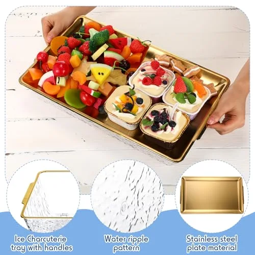 16" x 9'' Chilled Serving Tray for Parties with Compartments Rectangle Serving Dish Ice Charcuterie Party Platter for Shrimp Fruit Seafood Vegetable Appetizer () view 5