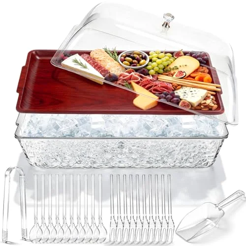 16" x 9" Chilled Serving Tray with lids,Walnut