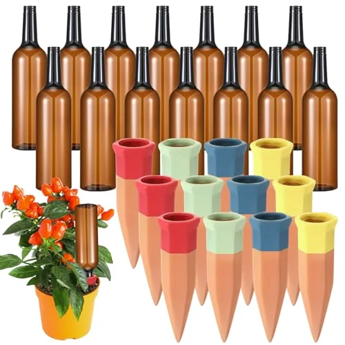Plant Watering Devices, Terracotta Watering Spikes with Plastic Wine Bottles, Slow Release Vacation Insert Automatic Plant Waterer Devices for Indoor Outdoor view 6