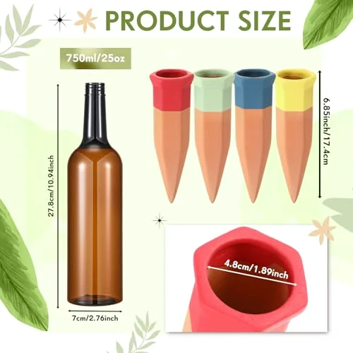 Plant Watering Devices, Terracotta Watering Spikes with Plastic Wine Bottles, Slow Release Vacation Insert Automatic Plant Waterer Devices for Indoor Outdoor view 7