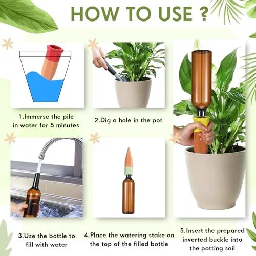Plant Watering Devices, Terracotta Watering Spikes with Plastic Wine Bottles, Slow Release Vacation Insert Automatic Plant Waterer Devices for Indoor Outdoor view 9