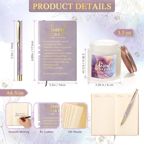 Social Worker Gifts for Women Appreciation Graduation Set in Lavender Mug Notebook Pen Candle for BSW MSW DSW Office Desk view 3