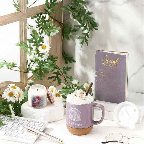 Social Worker Gifts for Women Appreciation Graduation Set in Lavender Mug Notebook Pen Candle for BSW MSW DSW Office Desk view 5