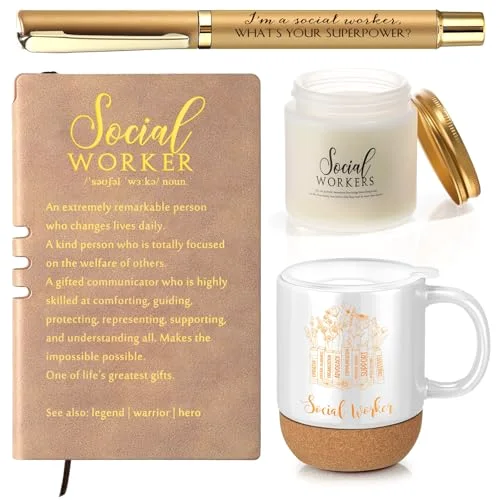 Social Worker Gifts for Women Appreciation Graduation Set in and Mug Notebook Pen Candle for BSW MSW DSW Office Desk