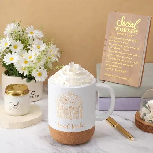 Social Worker Gifts for Women Appreciation Graduation Set in and Mug Notebook Pen Candle for BSW MSW DSW Office Desk view 4