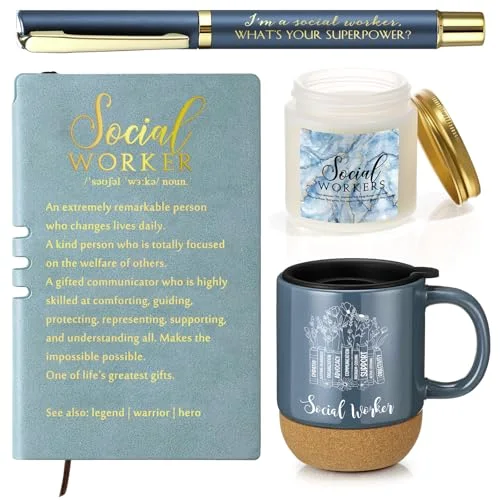 Social Worker Gifts for Women Appreciation Graduation Set in Morandi Sky Mug Notebook Pen Candle for BSW MSW DSW Office Desk
