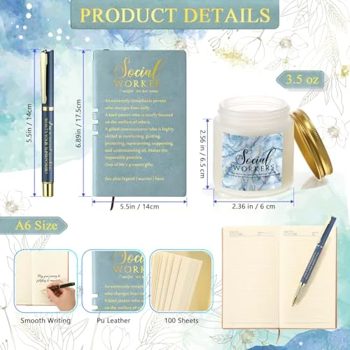Social Worker Gifts for Women Appreciation Graduation Set in Morandi Sky Mug Notebook Pen Candle for BSW MSW DSW Office Desk view 3