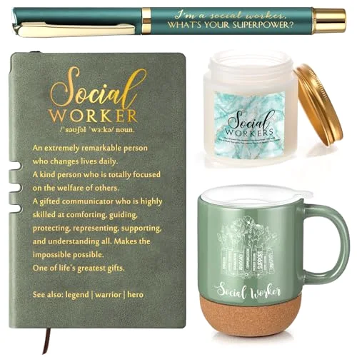 Social Worker Gifts for Women Appreciation Graduation Set in Morandi Pine Mug Notebook Pen Candle for BSW MSW DSW Office Desk