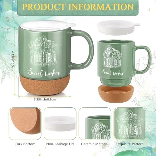 Social Worker Gifts for Women Appreciation Graduation Set in Morandi Pine Mug Notebook Pen Candle for BSW MSW DSW Office Desk view 3