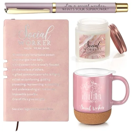 Social Worker Gifts for Women Appreciation Graduation Set in Blush Mug Notebook Pen Candle for BSW MSW DSW Office Desk