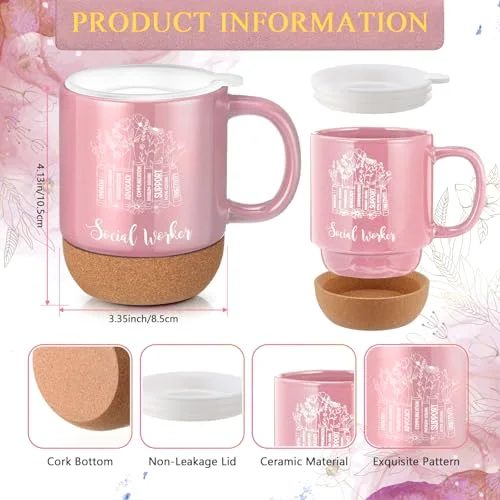 Social Worker Gifts for Women Appreciation Graduation Set in Blush Mug Notebook Pen Candle for BSW MSW DSW Office Desk view 2