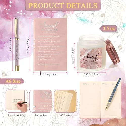Social Worker Gifts for Women Appreciation Graduation Set in Blush Mug Notebook Pen Candle for BSW MSW DSW Office Desk view 3
