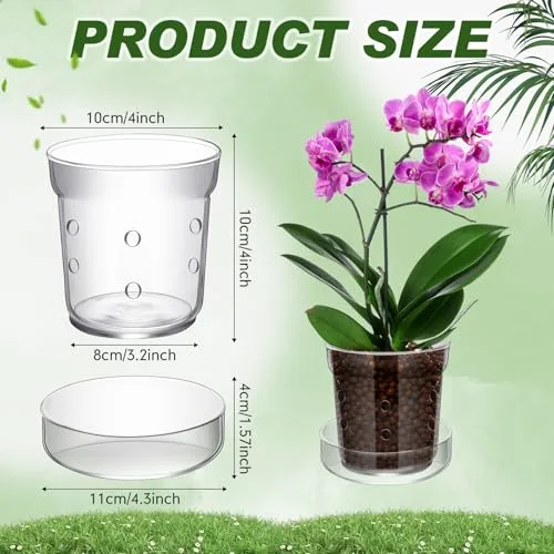 Orchid Pot with Drainage Holes and Tray Transparent Glass Pot Planter for Orchids Flower Repotting Anti Slip Glass Plant Vase for Indoor Outdoor Home Decor () view 7
