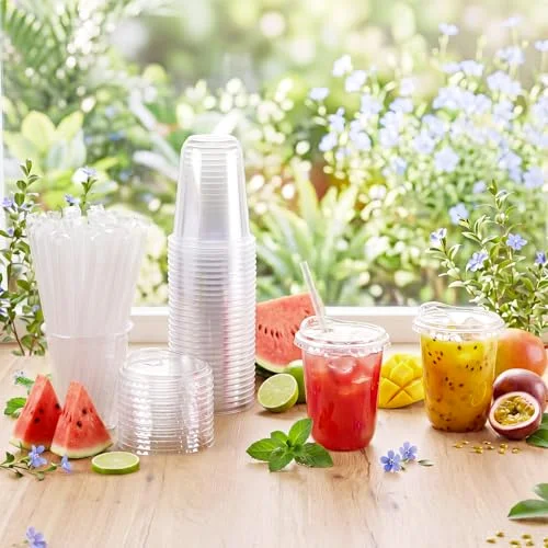 Plastic Cups with Lids and Straws Straw view 2