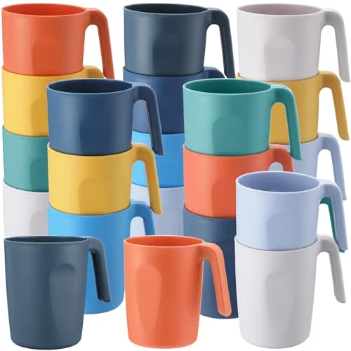 Reusable Plastic Cups with Handles Drinking Mugs, Dishwasher & Microwave Safe, Unbreakable Coffee Mugs for Home, Office, Camping (8 Multi Color)