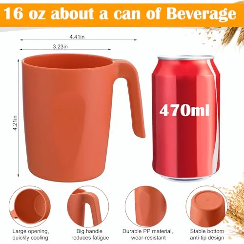 Reusable Plastic Cups with Handles Drinking Mugs, Dishwasher & Microwave Safe, Unbreakable Coffee Mugs for Home, Office, Camping (8 Multi Color) view 2