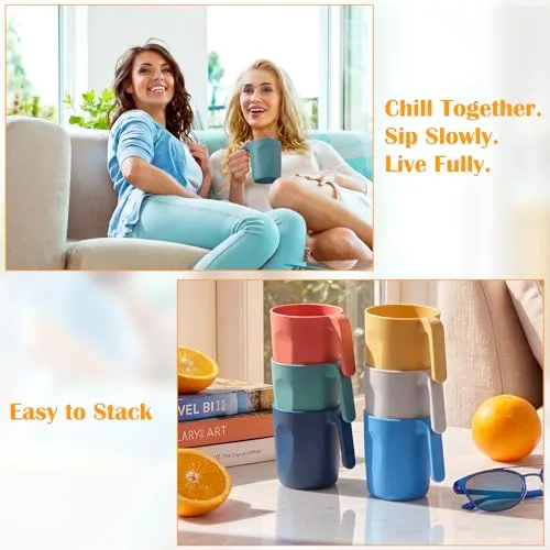 Reusable Plastic Cups with Handles Drinking Mugs, Dishwasher & Microwave Safe, Unbreakable Coffee Mugs for Home, Office, Camping (8 Multi Color) view 3